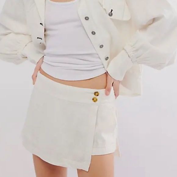 Free People Women's Cream White Johana Linen Skort in Snowbell Size 4, NWT - Picture 2 of 9